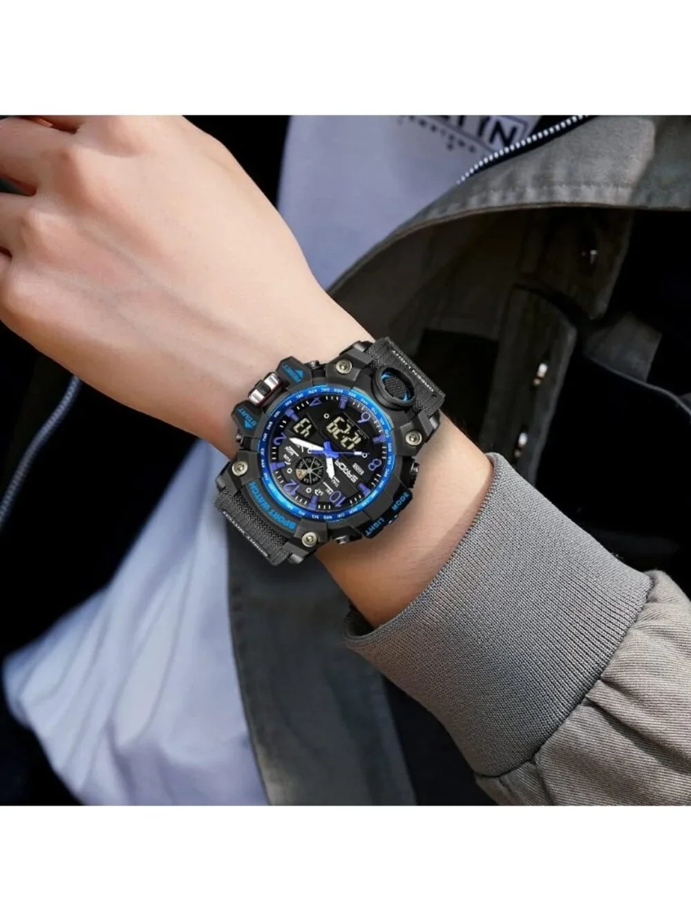 Mens Black Blue Analog Quartz Sports Waterproof Military LED Digital Wrist Watch